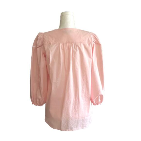 Loft Blouse Top Light Pink 3/4 Puff Sleeve V-Neck Cut Out Detail Top Size XS - Picture 6 of 9